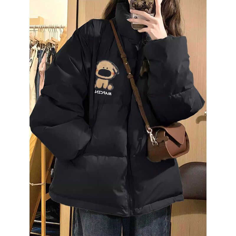 雅鹿美式卡通百搭印花拉链加厚羽绒服女宽松冬季新款慵懒风保暖立