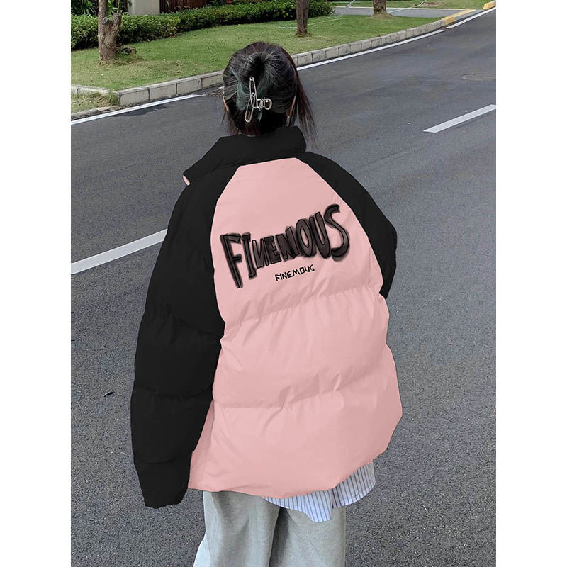 雅鹿美式设计感羽绒棉衣羽绒服女2023年新款冬季插肩撞色加厚夹棉
