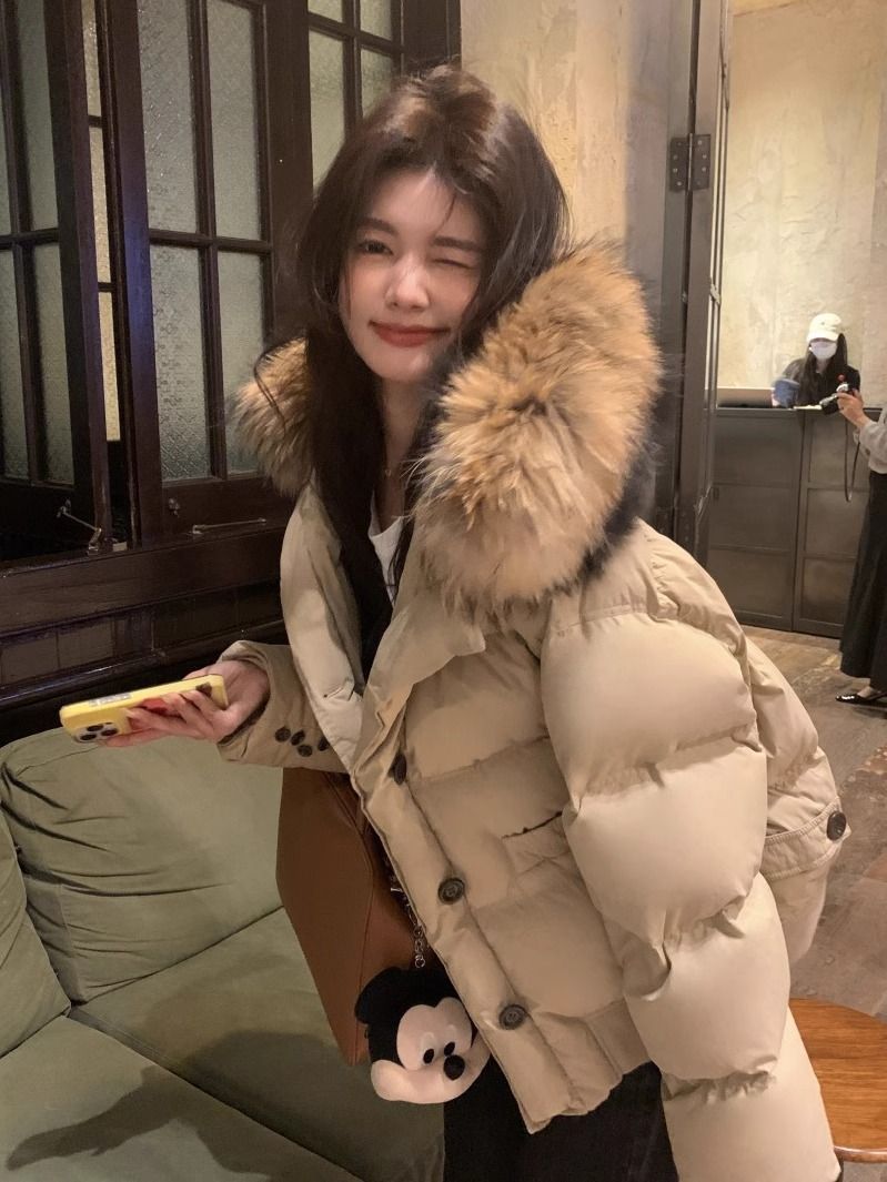 雅鹿2023冬季新款大毛领羽绒羽绒服女短款加厚面包服韩版小个子宽