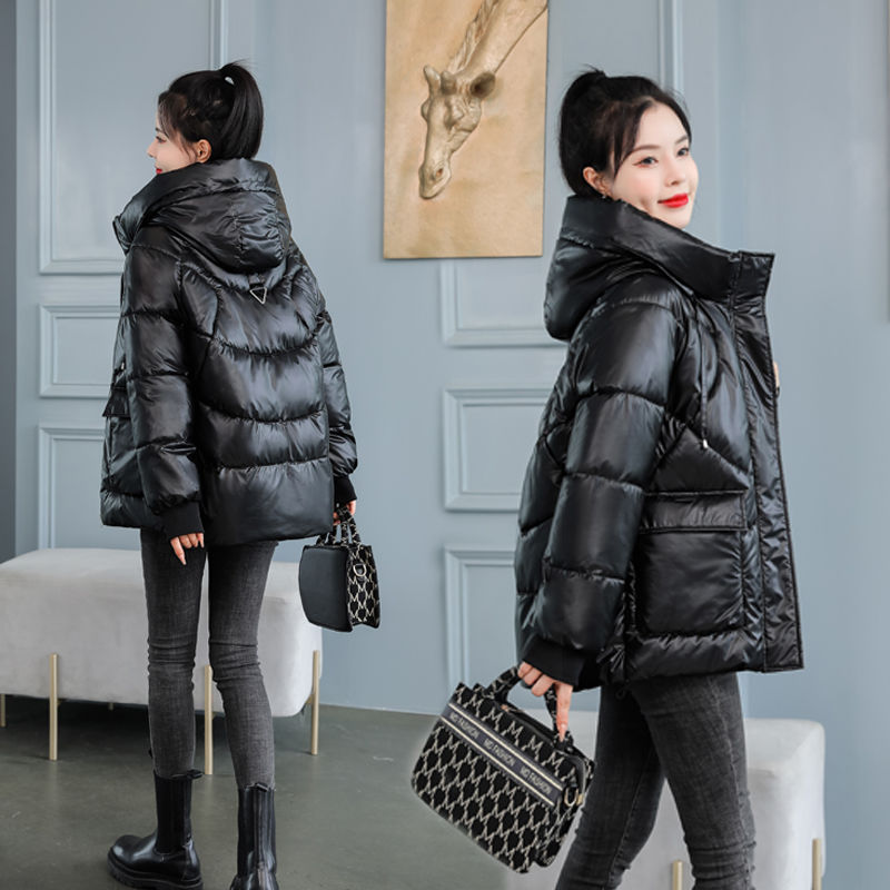 雅鹿免洗洋气棉衣女2023新款冬季亮面韩版厚中款外套羽绒羽绒服女