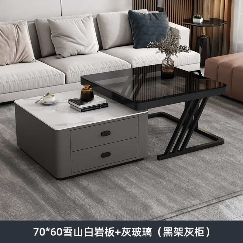 轻奢岩板茶几客厅家用现代简约小户型方形玻璃茶几落地意式两用