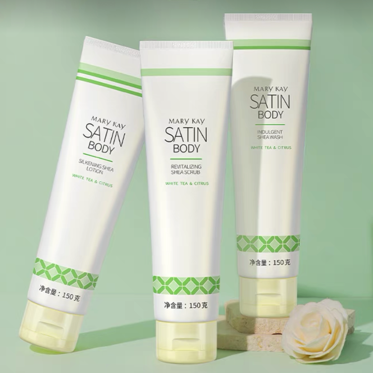 玫琳凯莎婷乳木果组合】【沐浴露】【护体乳】【磨砂膏】白茶柑橘润肤丝