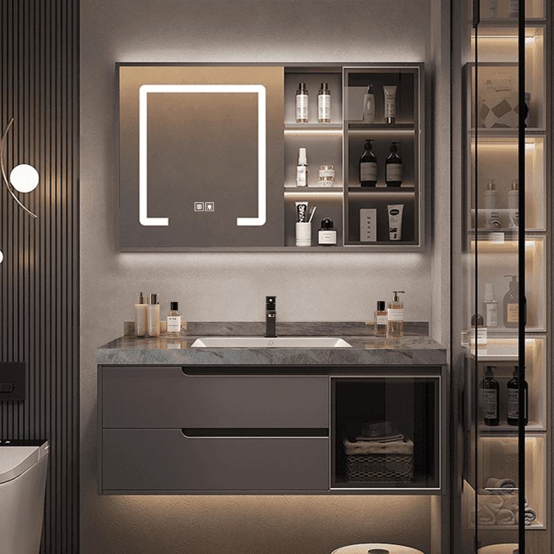 岩板陶瓷无缝一体盆浴室柜卫生间洗手台盆柜洗脸盆洗漱台组合柜