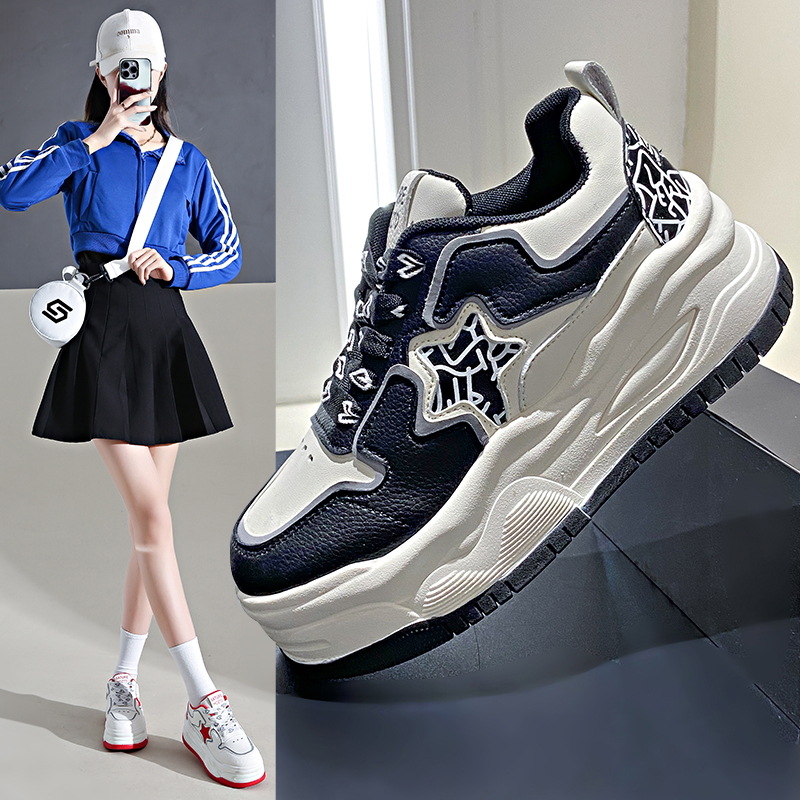 网红小众设计五角星厚底增高小白鞋女2024年韩版新款浅口百搭女鞋