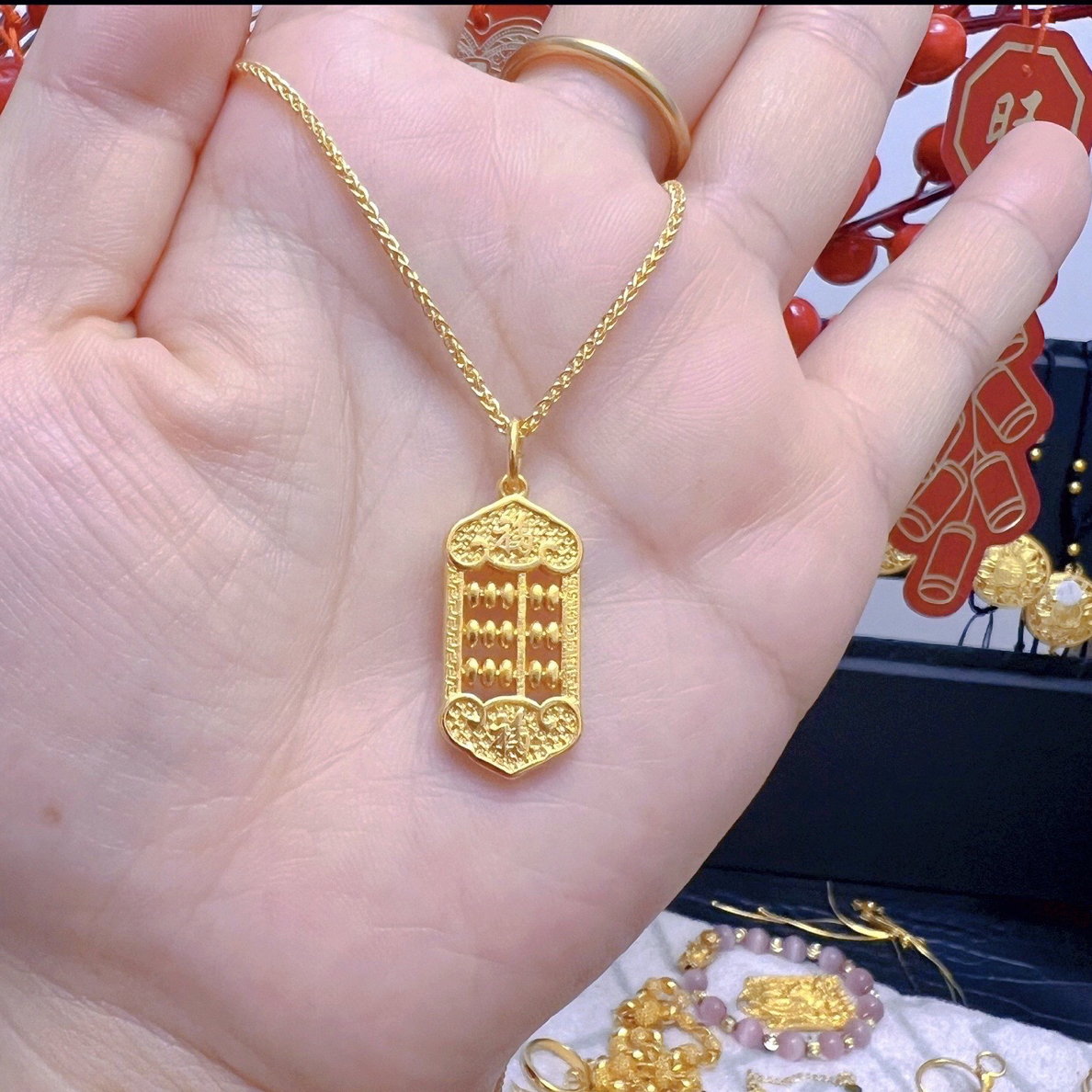 铜合金吊坠 精工款招财纳福双福小算盘吊坠时尚百搭款