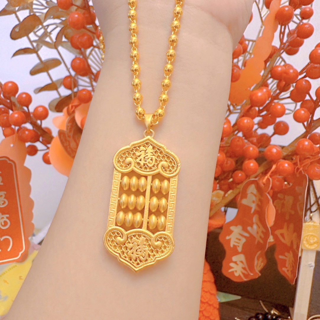 铜合金项链 新中式双福三排算盘时尚精致百搭款项链毛衣链