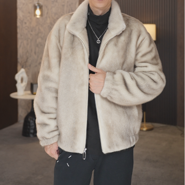 貂皮大衣外套男整貂美国天鹅绒进口水貂青年潮翻领短时尚皮草外套