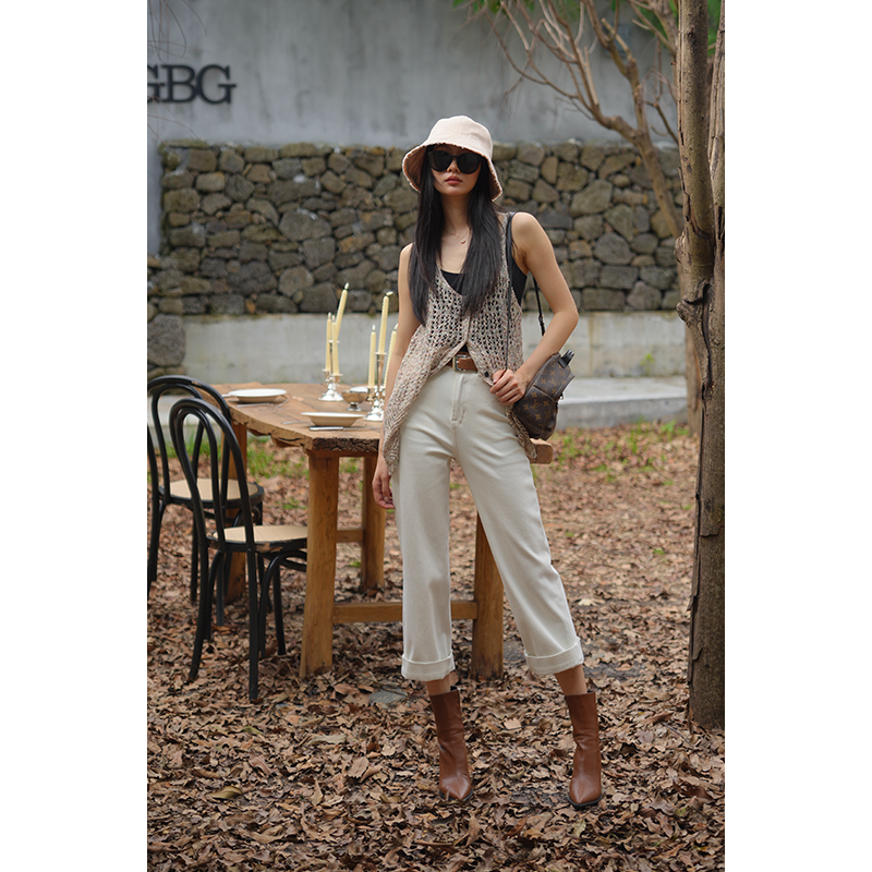 【ZOE】象牙白九分阔腿直筒牛仔裤显高显瘦气质款