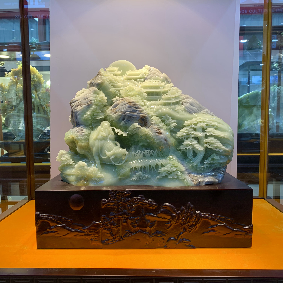天然岫玉山水摆件老子出关紫气东来