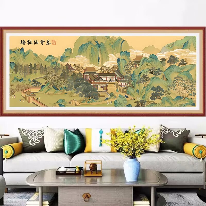 皇室蒙娜丽莎蟠桃仙会卷十字绣2025新款线绣客厅名画明代仇英大作