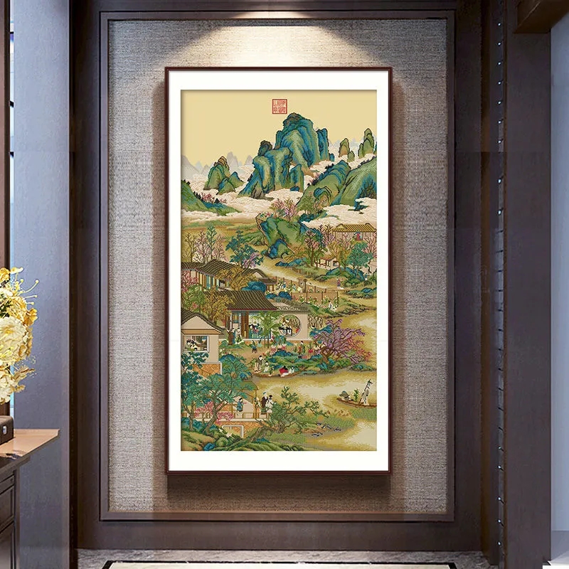雍正十二月九月十字绣2025新款线绣客厅故宫清代传世名画竖版刺绣