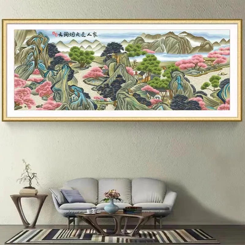 皇室蒙娜丽莎云间烟火十字绣2025年新款线绣客厅大幅风景手工刺绣