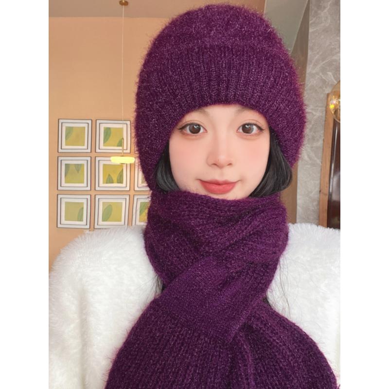 帽子女2023新款冬季风雪帽女士帽子围巾一体帽护耳加绒加厚毛线帽