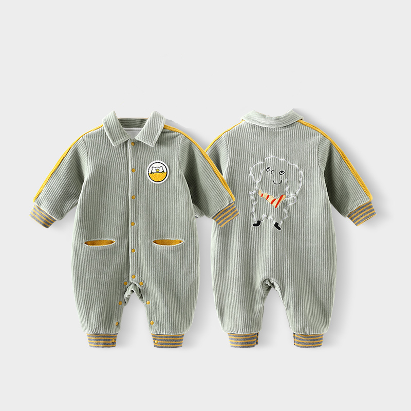 宝宝哈衣灯芯绒秋初冬初生儿连体衣婴幼儿外出衣服新生儿爬爬服