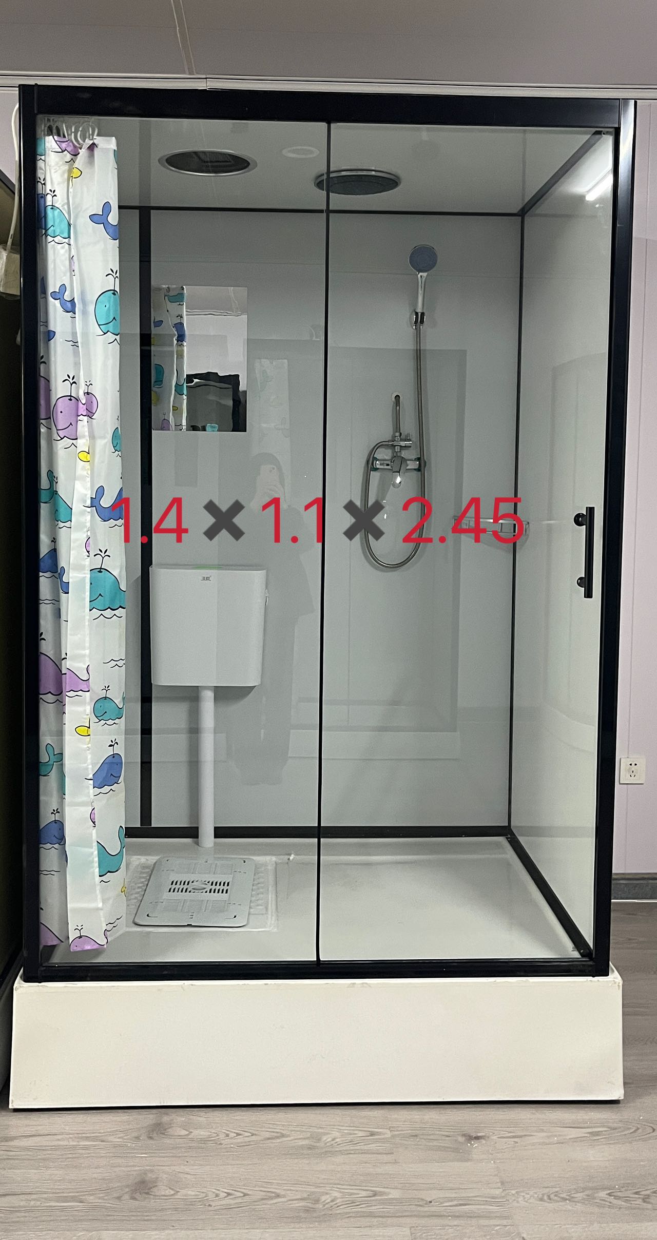 高品质方形款淋浴房1.4×1.1x2.45蹲便款（一体成型底座）