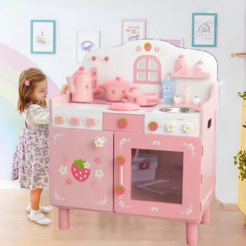 出口精品儿童过家家厨房做饭玩具木质仿真煮饭厨具女孩新年礼物