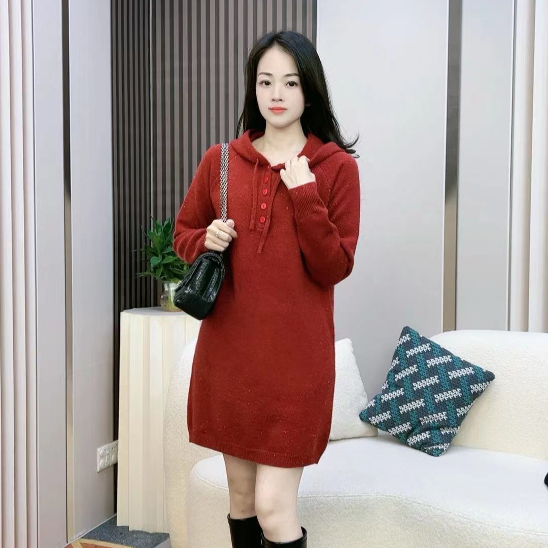 【星光连帽裙】秋冬气质时尚显瘦宽松连衣裙打底中长款网红洋气针织