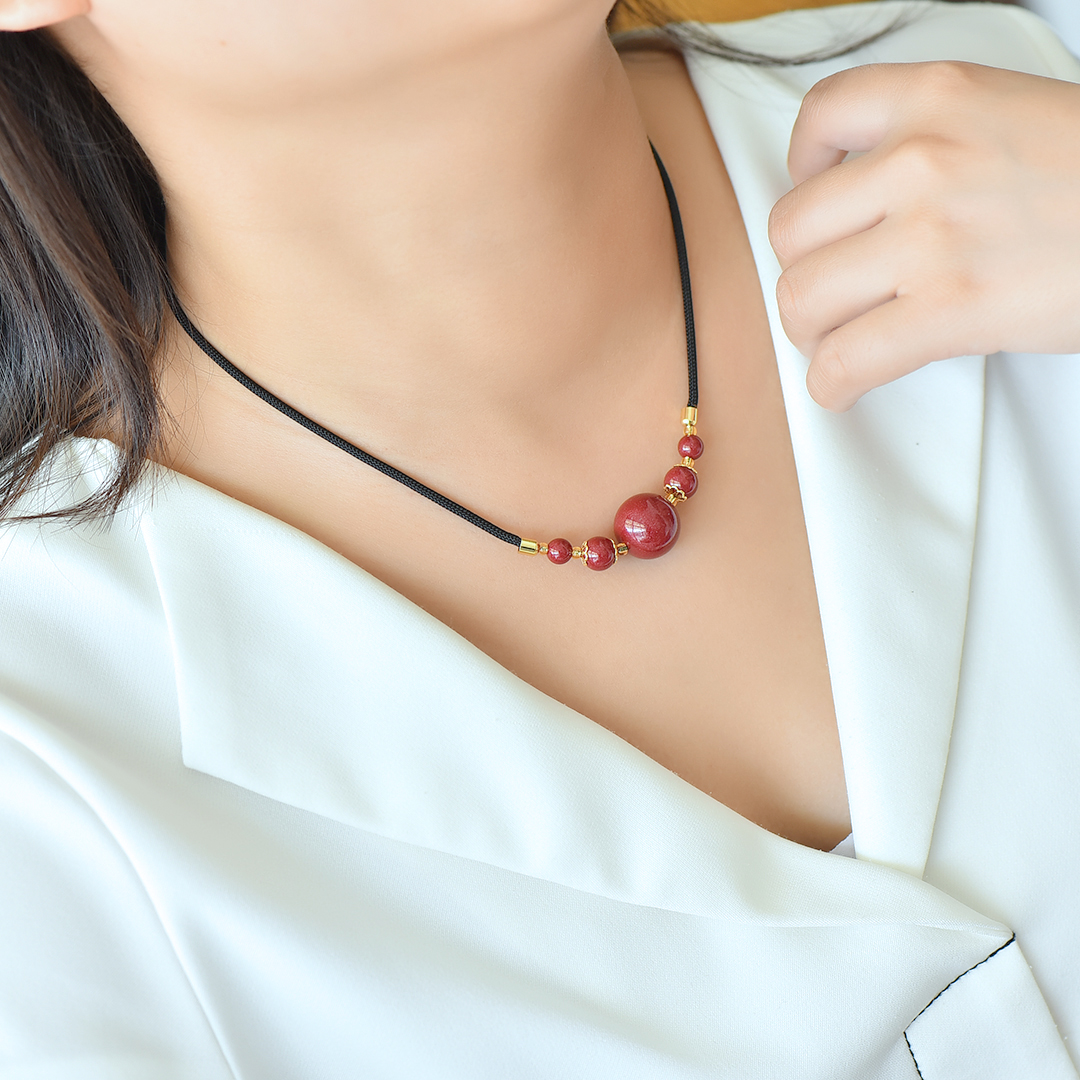 正品高含量朱砂时尚简约紫金色相思豆锁骨链项链款