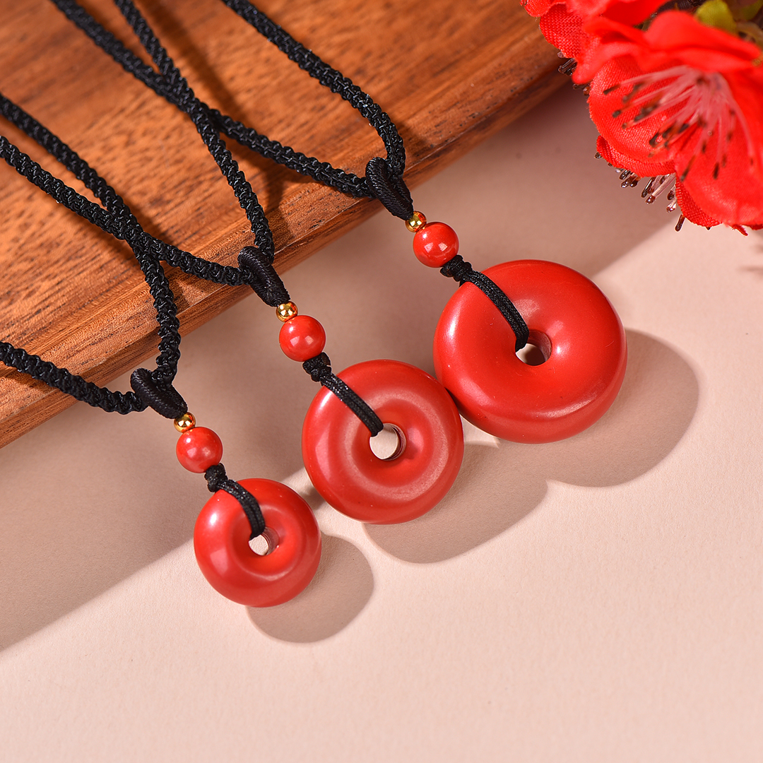 正品高含量时尚简约男女款橙红色朱砂平安扣吊坠