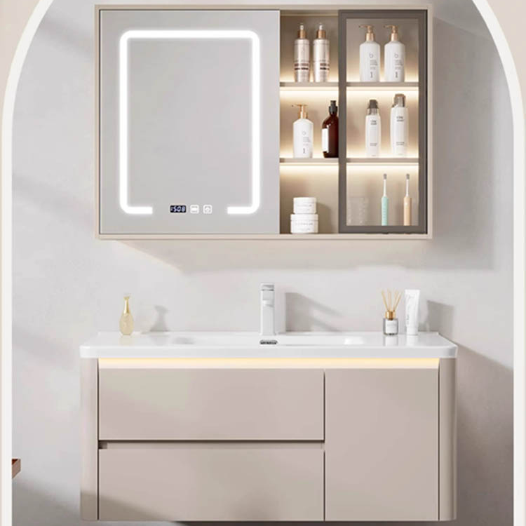 智能浴室柜陶瓷一体盆圆角洗漱台卫生间洗脸盆柜组合实木卫浴柜