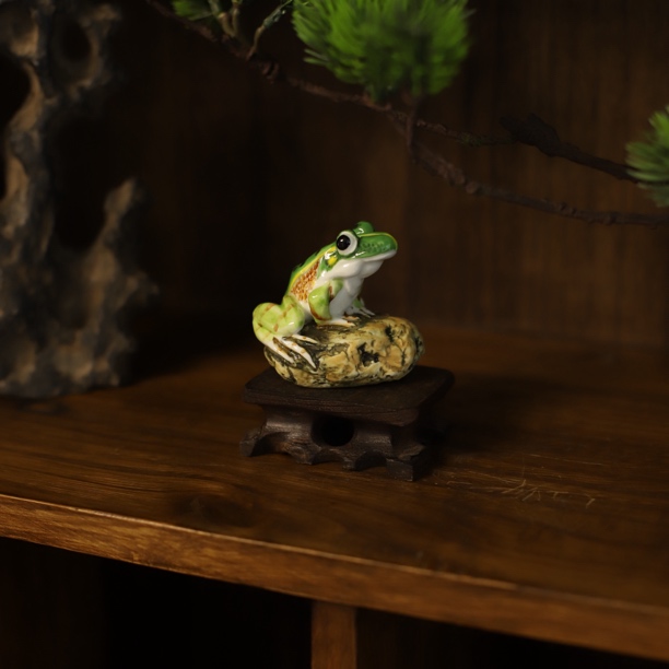 七彩石 景德镇陶瓷青蛙石头蛙手工制作手绘茶宠鱼缸造景摆件仿生