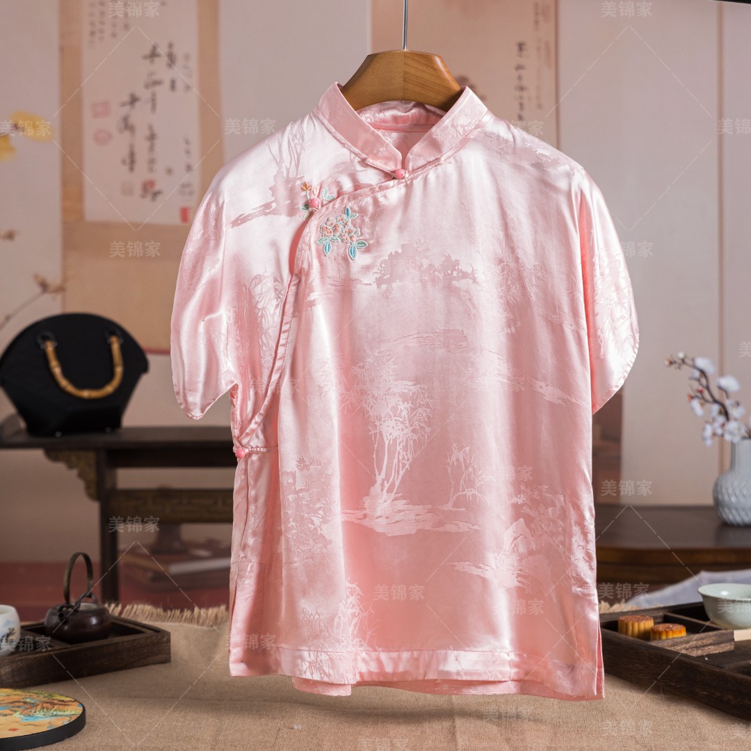 Y【美锦家】(T)新中式国风女款夏季短袖提花T恤240980