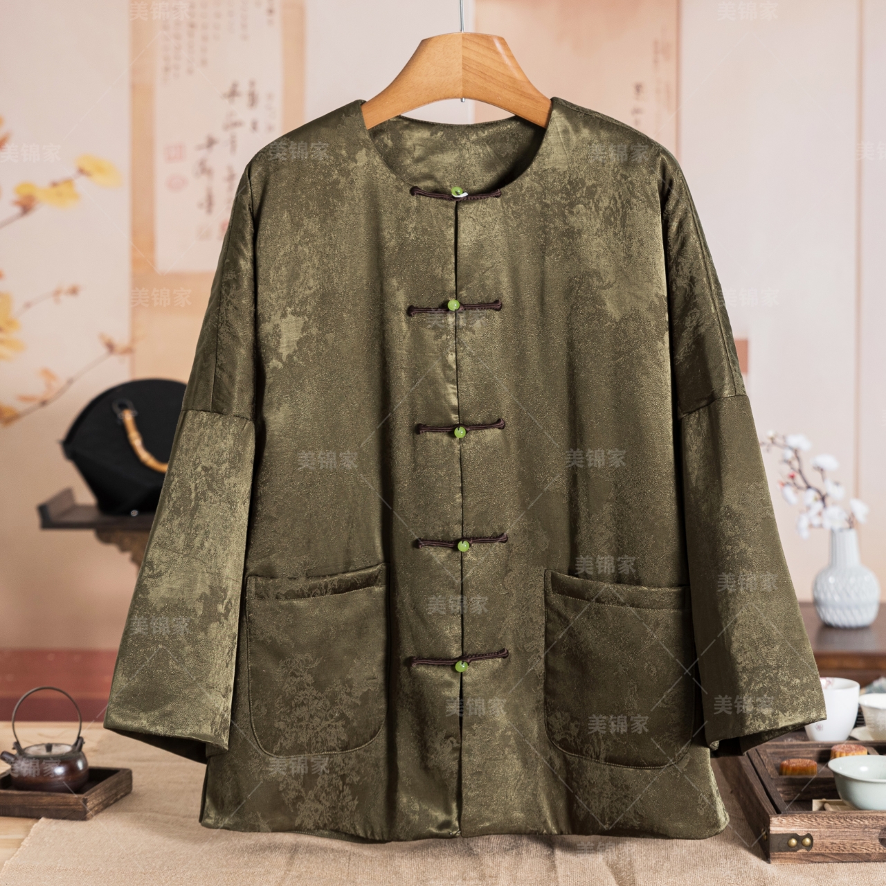 Y【美锦家】新中式女款冬季提花中襟圆领棉服242675