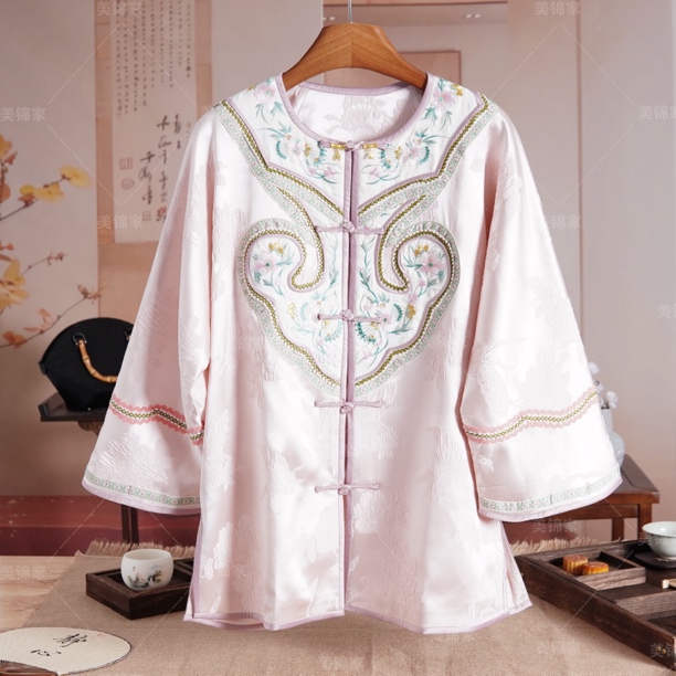 【美锦家】女款春秋冬圆领中襟如意刺绣上衣246287(ST)