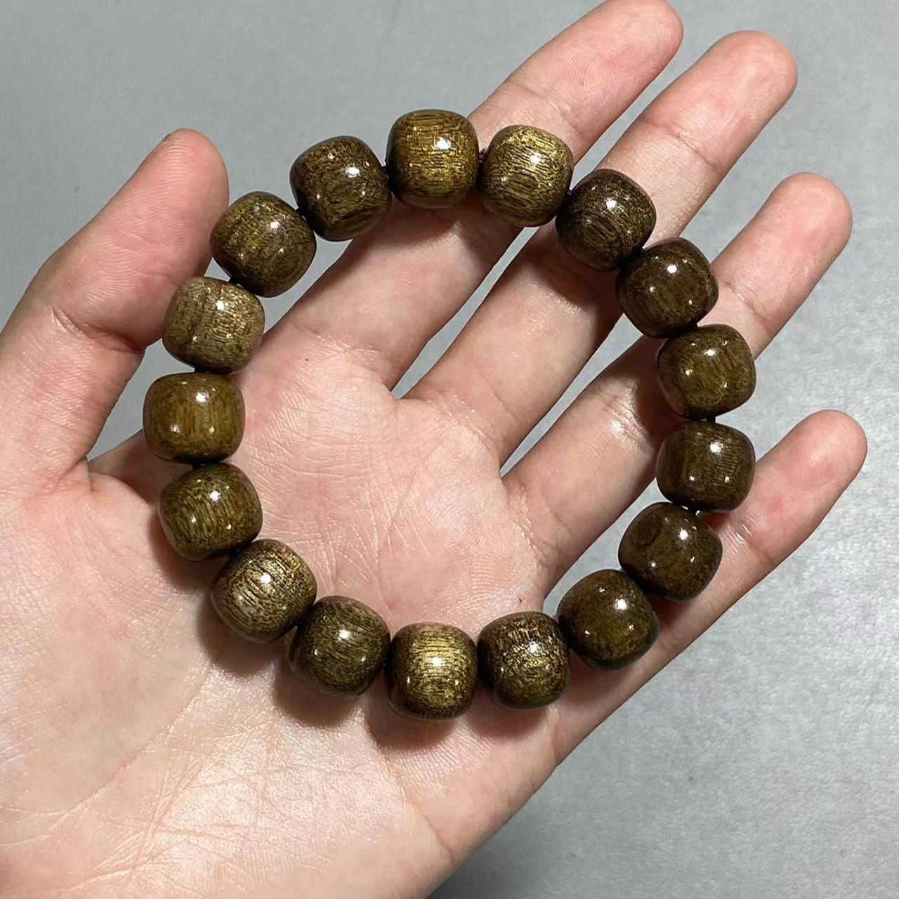 W595金丝楠 乌金底卡1.3老型桶珠单圈手串@