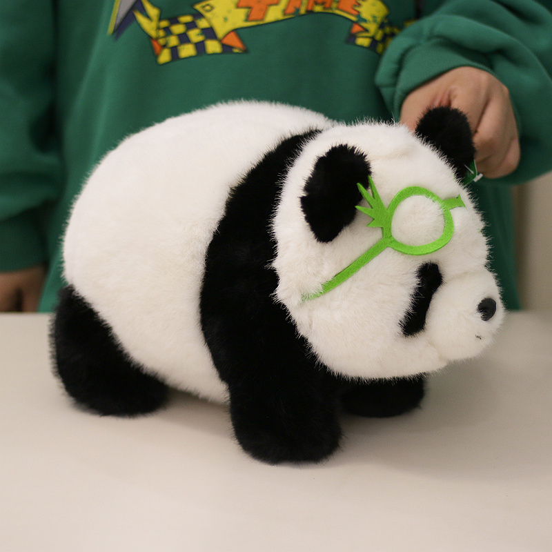 正版仿水貂毛眼镜福宝熊猫毛绒玩具公仔生日礼物玩偶成都基地同款