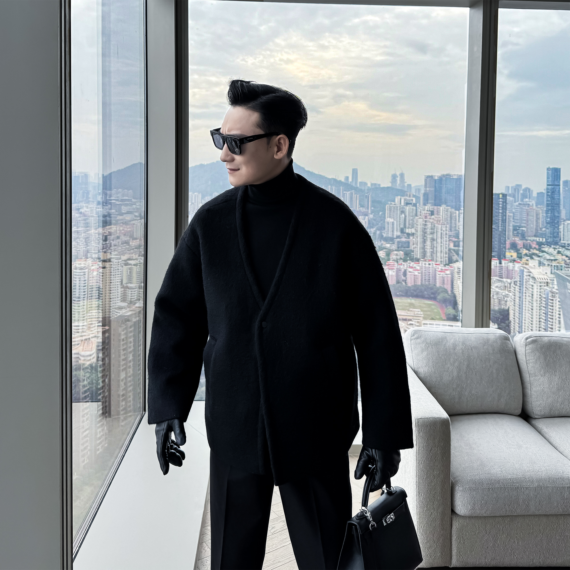 【DAIOETHAN】【年中活动】男加厚针织毛衣纯色羊毛开衫外套设计师