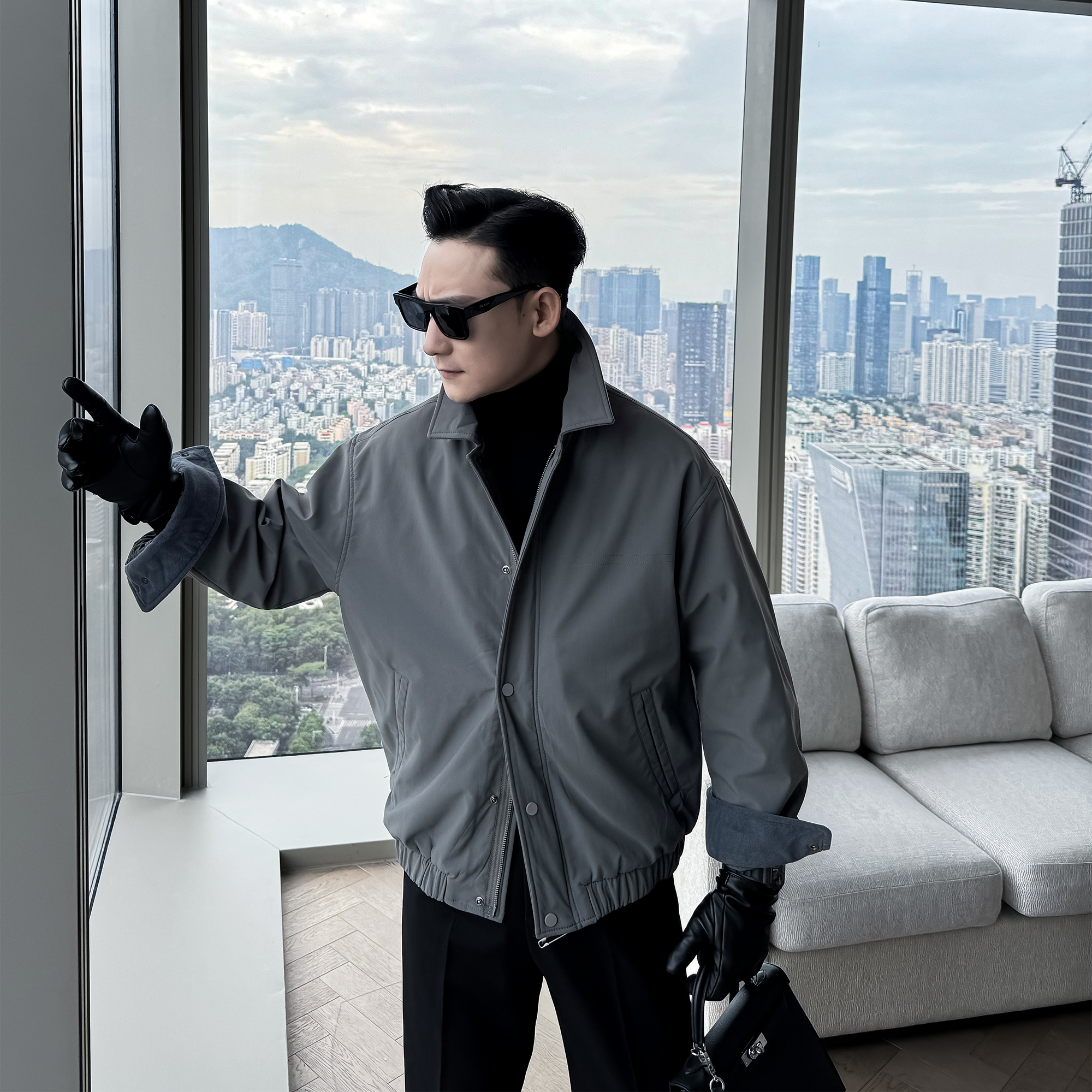 【DAIO ETHAN】【年中活动 】原冬季男士加厚夹克翻领纯色保暖外套