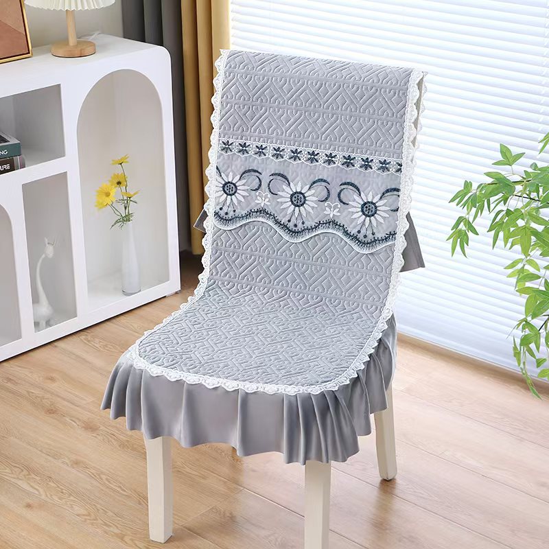 【奢香夫人】纯色连体防滑新款加棉简约现代家用餐椅一体桌椅套罩