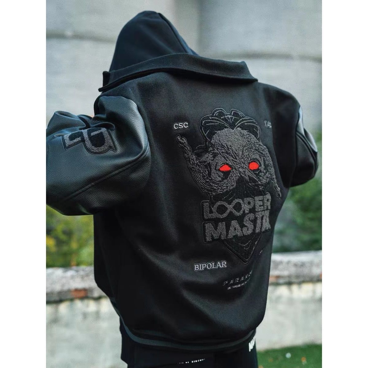 2023春季新款美式复古男蒙面将军棒球服重磅国潮高街拼皮夹克外套