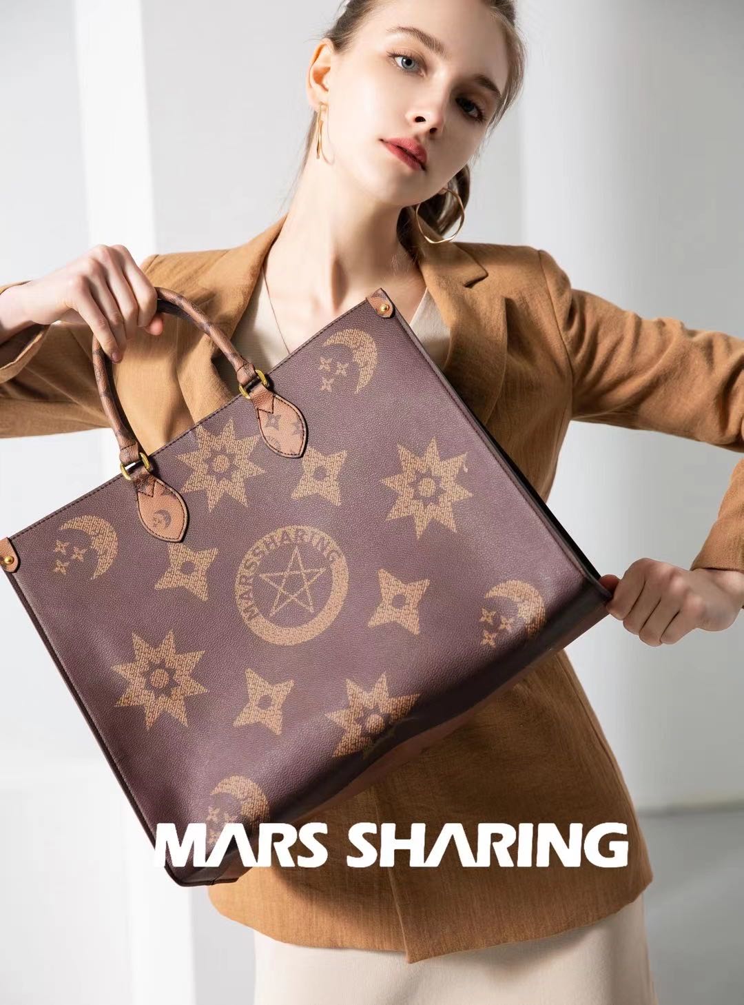 Marssharing老钱风老花购物袋时尚超大印花logo经典骑行