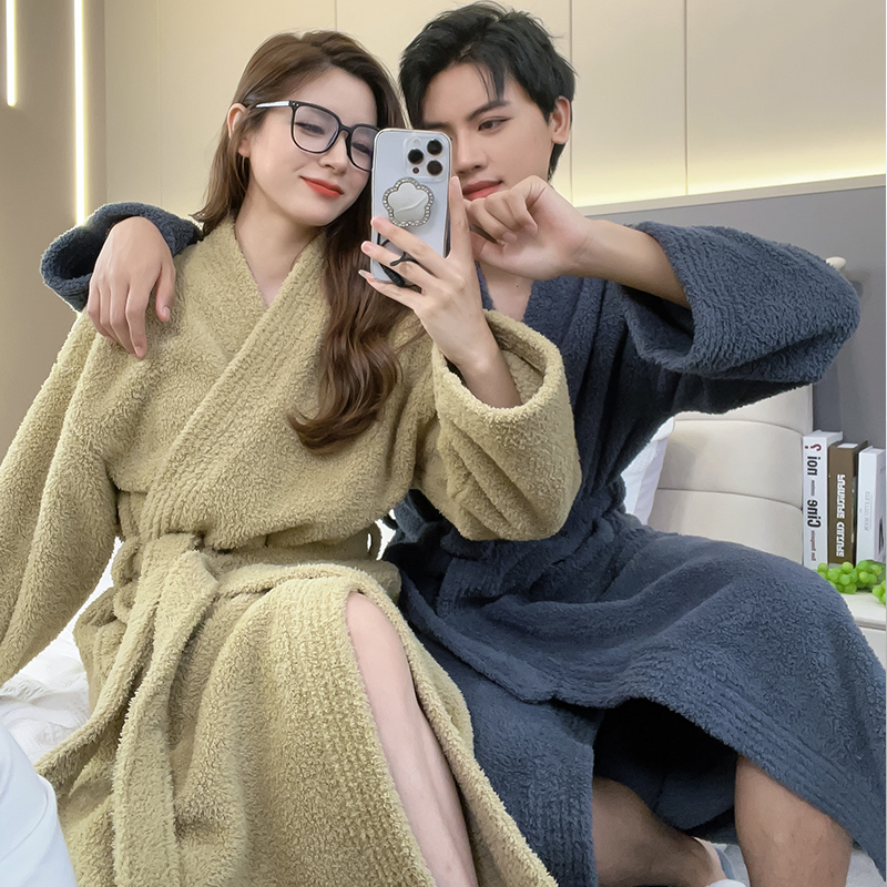 PX【小漫春曲】睡袍女款爆款2024新款情侣睡衣加厚加长浴袍情侣睡袍