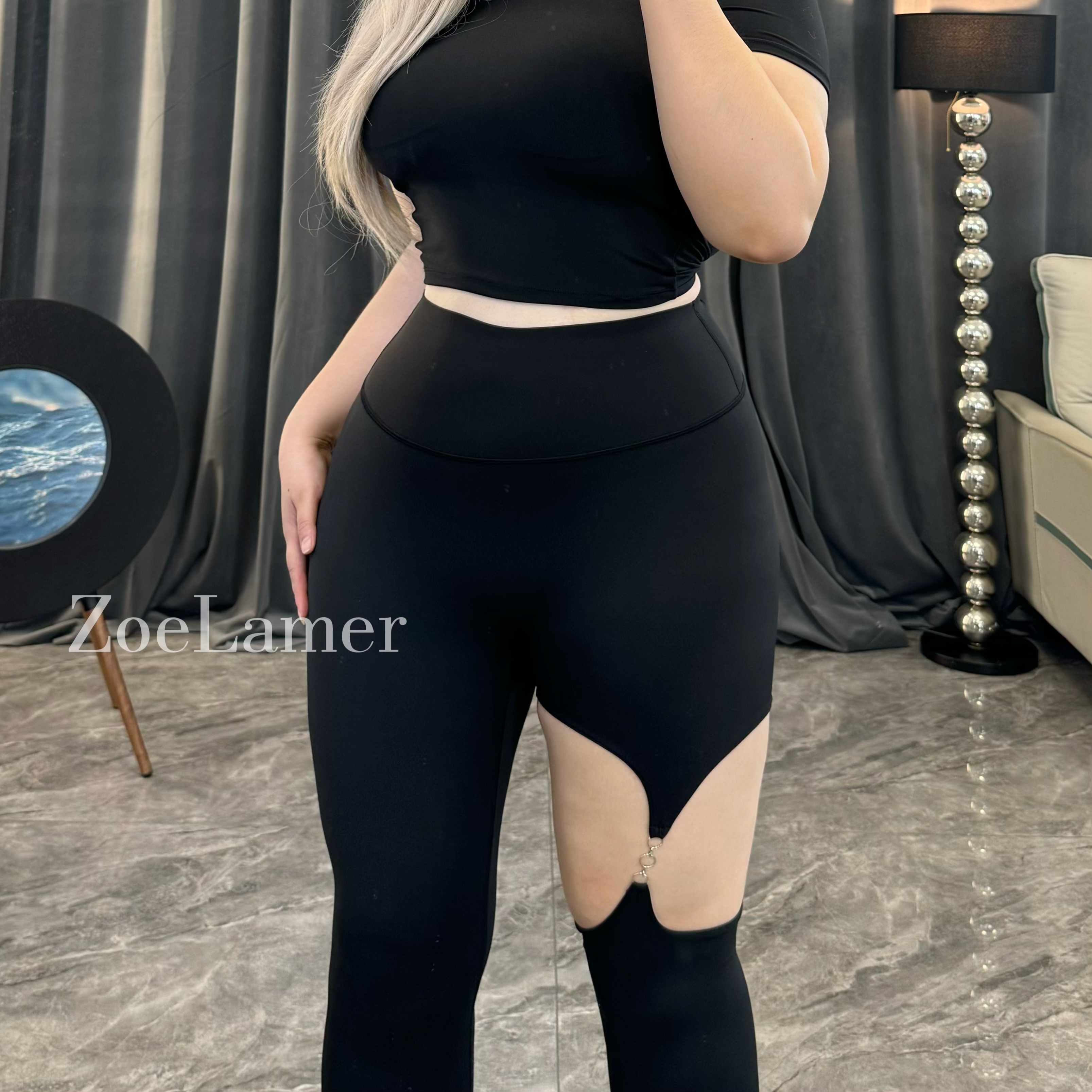 ZoeLamer【蜜大腿微胖辣妹性感镂空】健身瑜伽日常都好穿到220斤