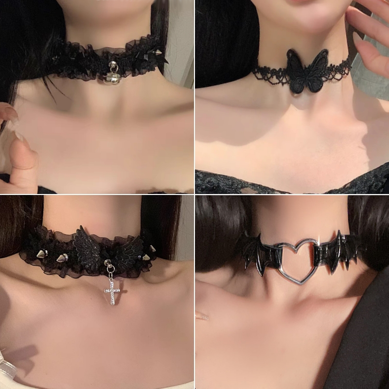 黑色项圈女颈带禁欲系蕾丝万圣节配饰化妆脖子饰品锁骨链choker