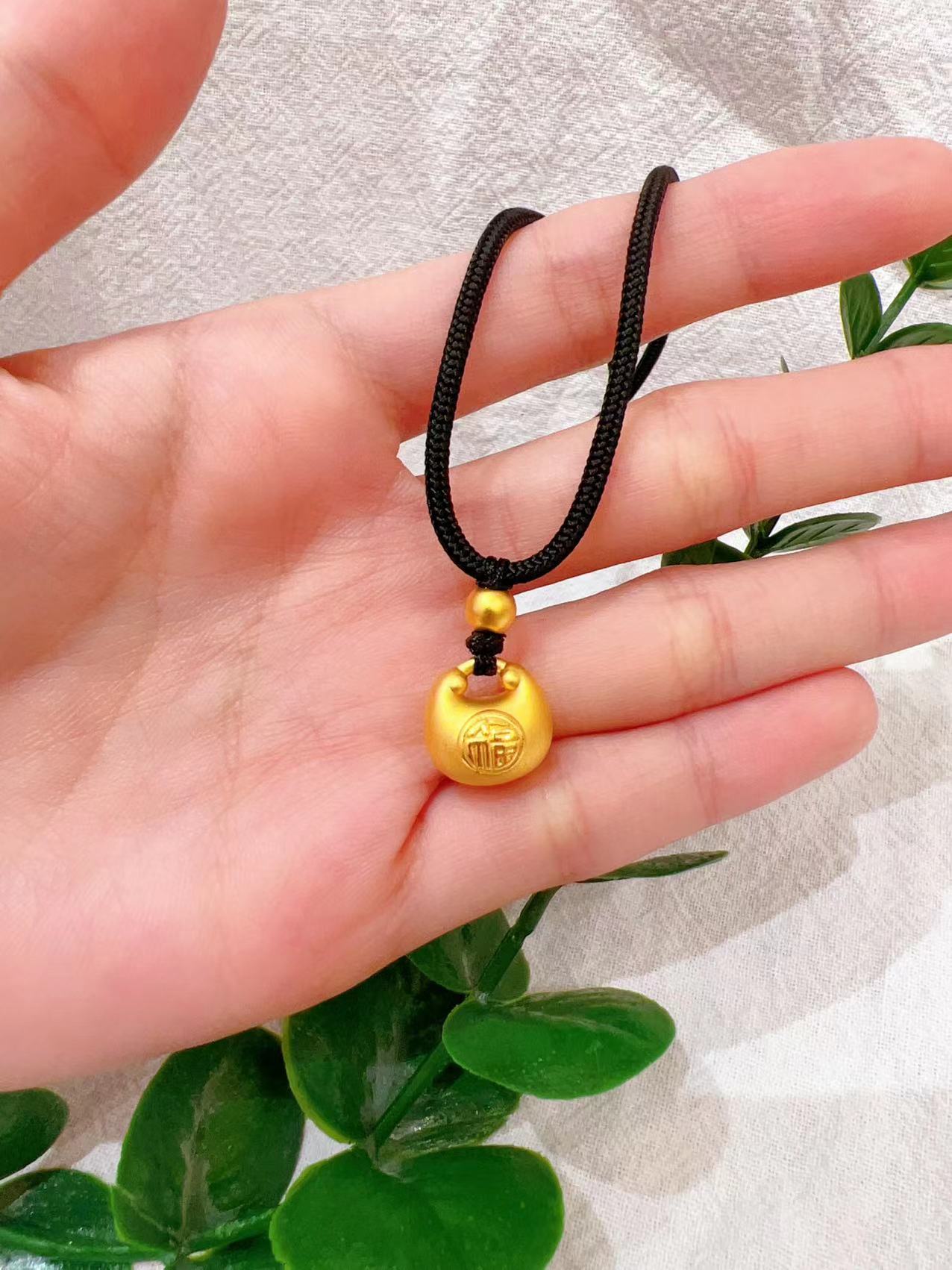 足金999 小胖福项链 圆润福满双面小胖墩手工绳项链时尚编织编绳