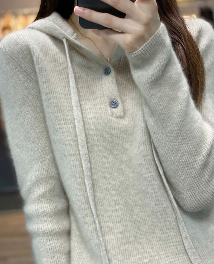 秋冬新款连帽套头长袖毛衣女宽松休闲加厚打底针织衫保暖卫衣帽衫