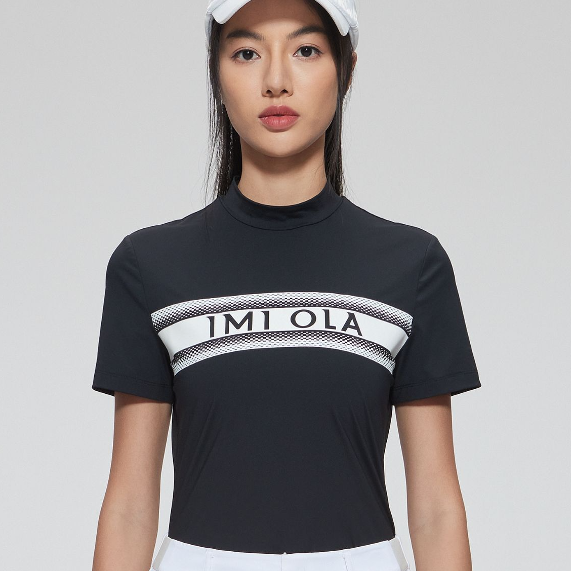 IMI OLA女士字母拼接高尔夫个性立领修身上衣0313休闲夏季速干