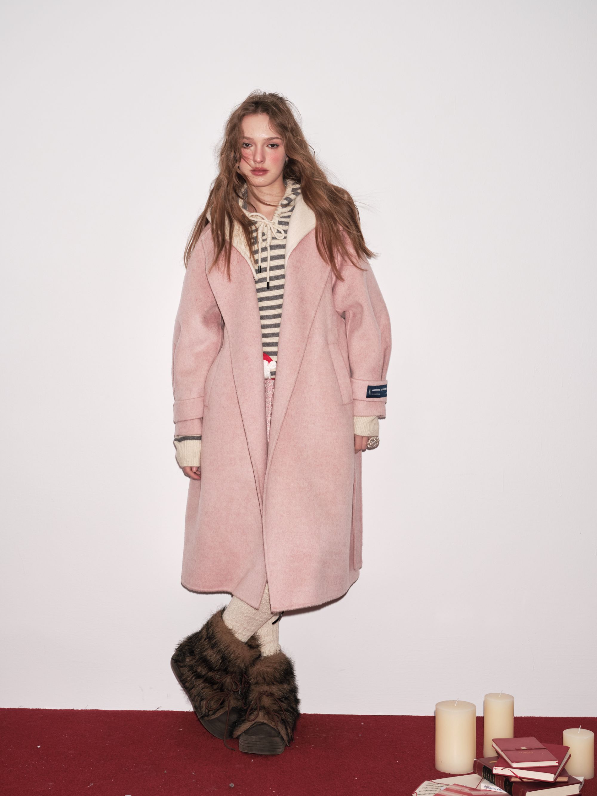 Aimme sparrow25SS新款粉色拼接连帽外套大衣b