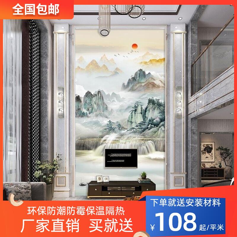 挑空客厅背景集成板影视墙画别墅挑高复式楼电视背景墙板竹木纤维