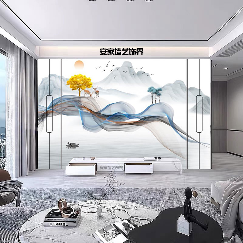 新中式竹木纤维集成墙板电视背景墙客厅沙发酒店办公室装饰护墙板