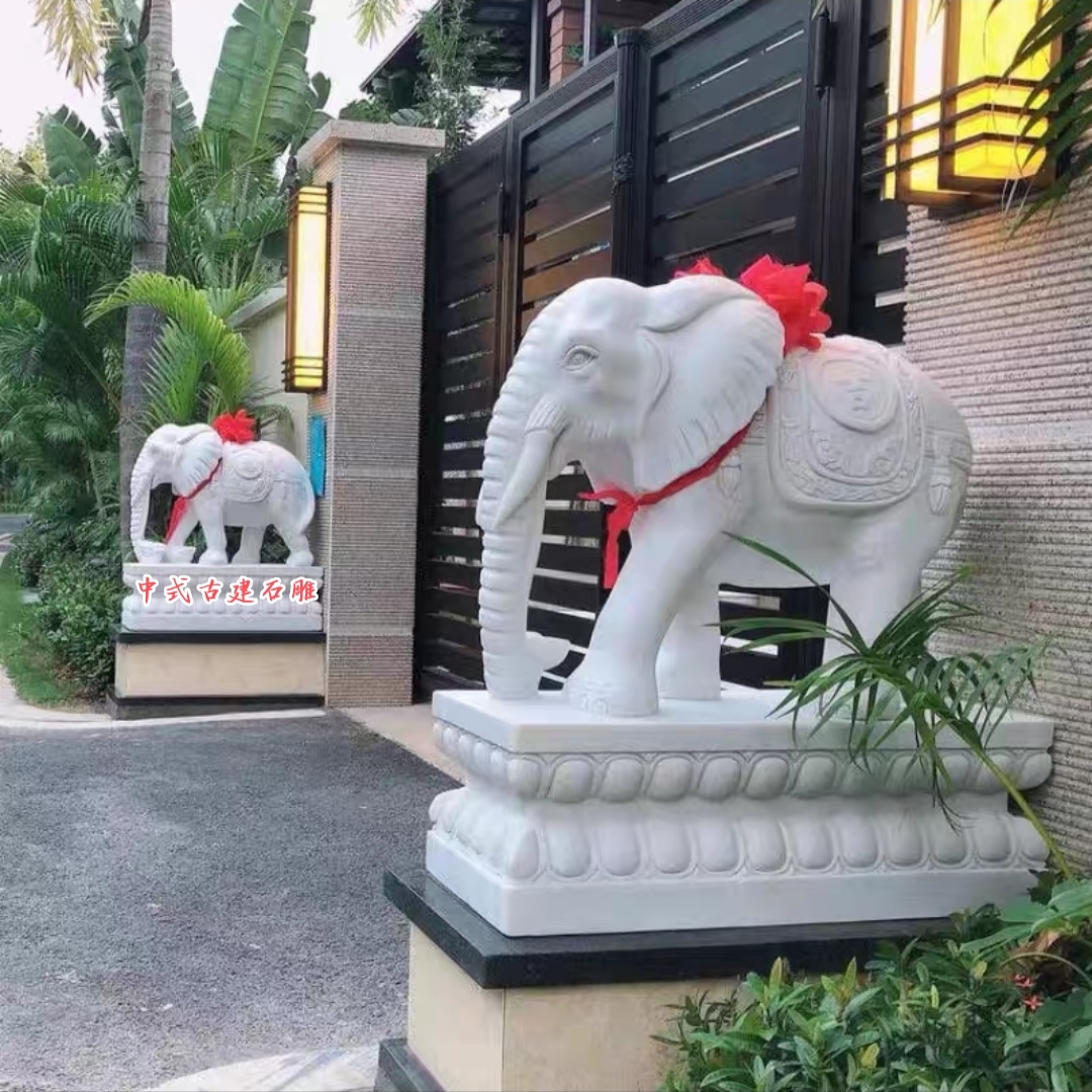 石雕大象：高度80天然石工艺品国风怀旧，包邮不包卸车和摆放