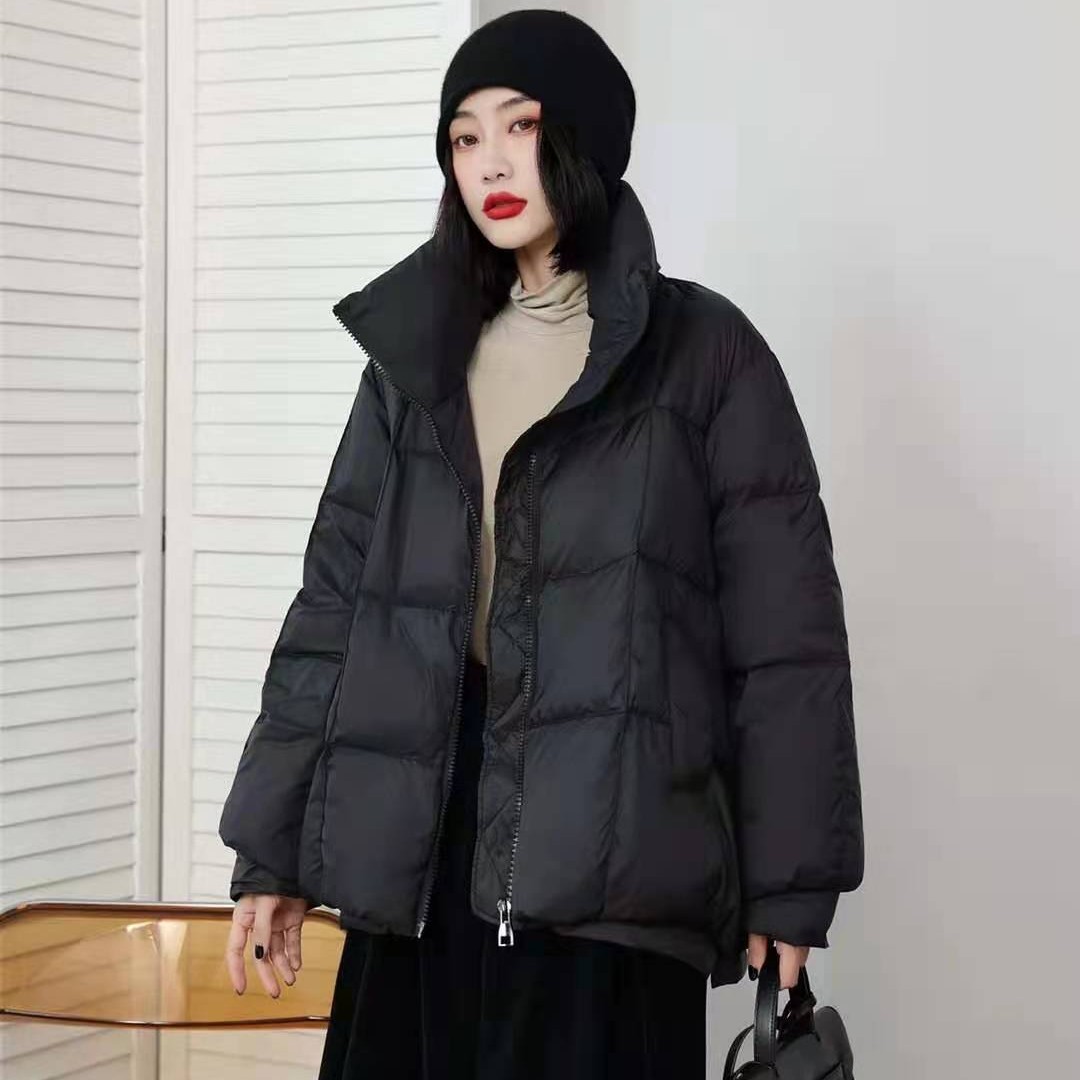 纪梵珂【诗晨定制】JFK加厚羽绒服新款文艺方格立领冬装B