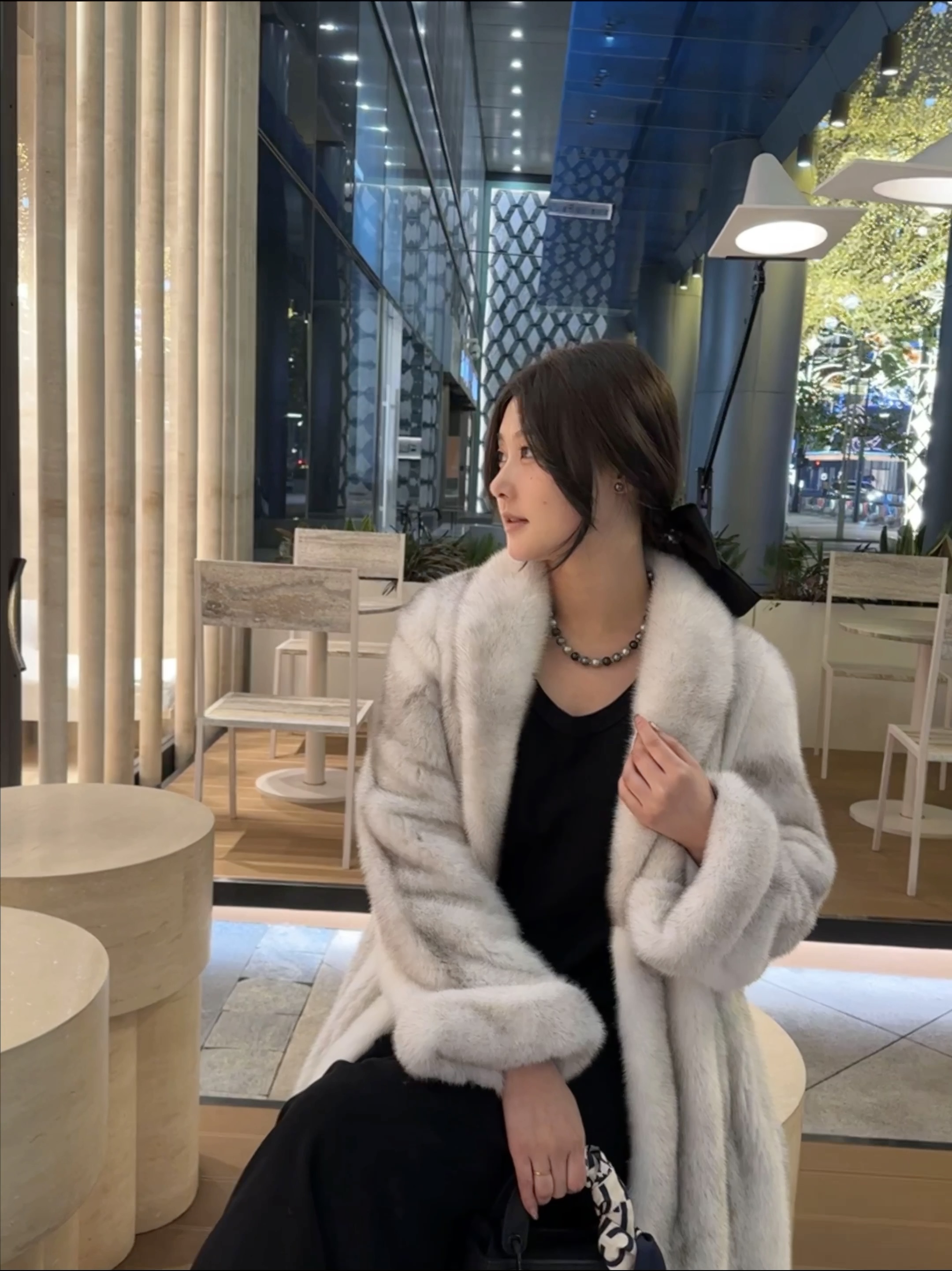 白鹿鹿家【白日梦】慵懒感时尚银十字貂冬季女神外套