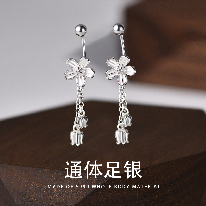 足银耳饰 S999纯银花朵耳钉女花瓣设计感免摘拧螺丝足银耳钉E243