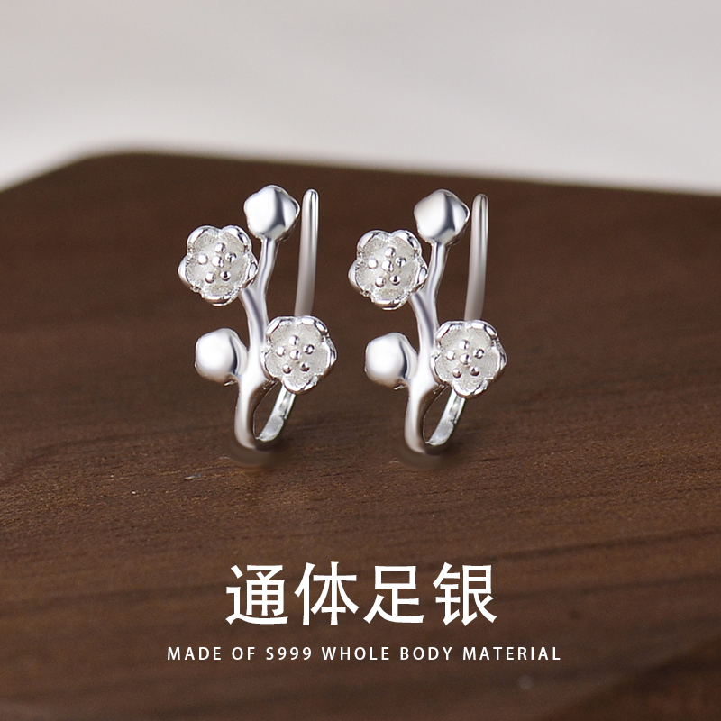 足银耳饰 S999足银桃花耳环女百搭养耳洞耳骨钉纯银耳钩耳饰E289