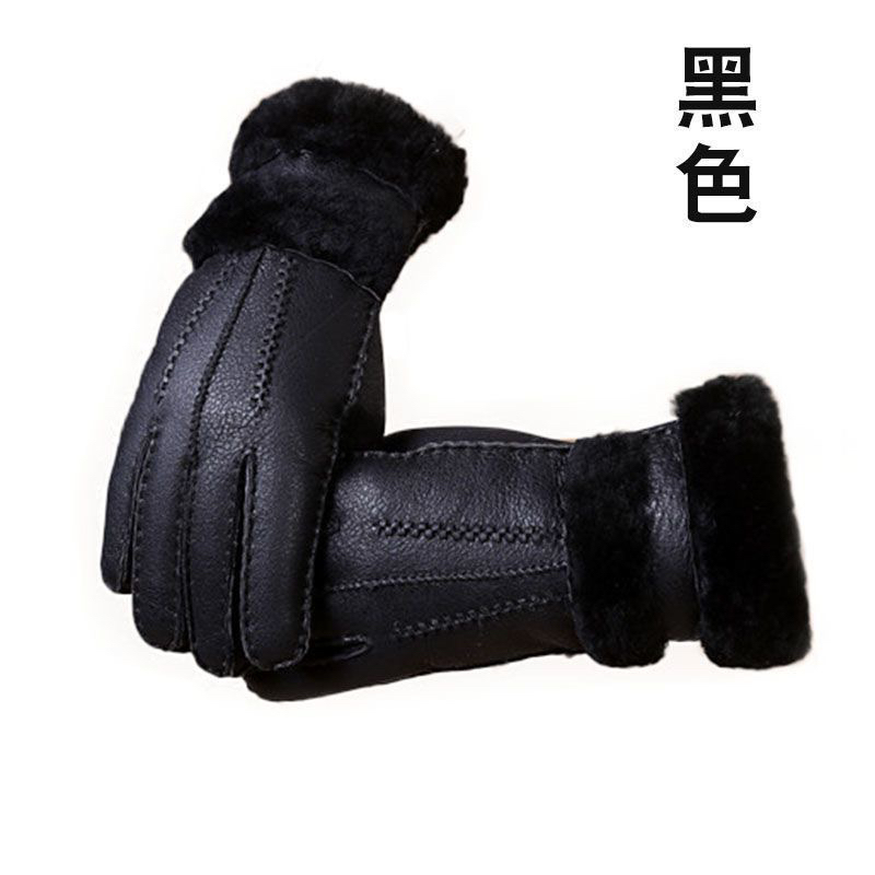 冬天防寒防风男女士黑色真皮羊皮毛一体手套加绒